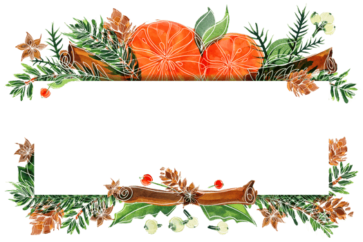 Christmas watercolor oranges and winter plants card png