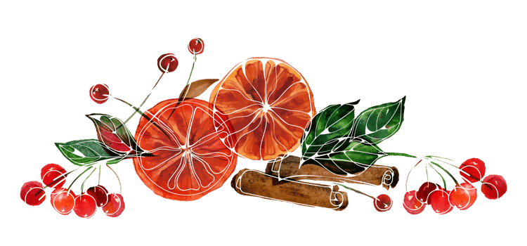 Christmas watercolor composition with ale and orange and cinnamon png