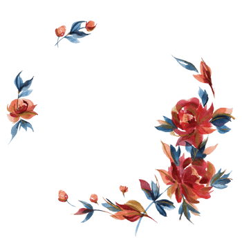 Blue and orange roses wreath in cottege folk trend png