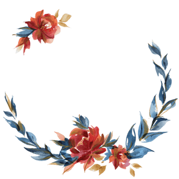 Blue and orange roses wreath in country cottege trend png