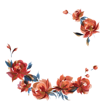 Blue and orange roses wreath in cottege folk trend png