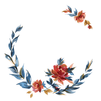 Blue and orange roses wreath in cottege folk trend png