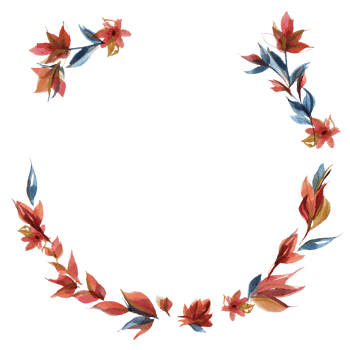 Blue and orange roses wreath in cottege folk trend png