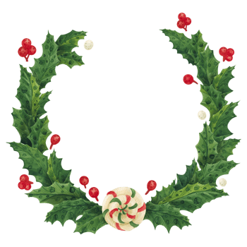 Christmas holly wreath with lollipop, watercolor illustration png