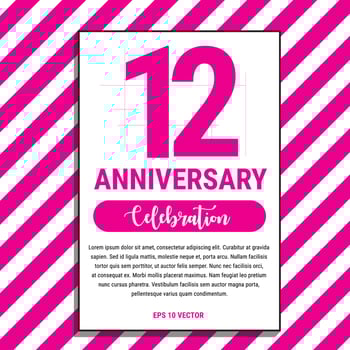 12 Year Anniversary Celebration Design, on Pink Stripe Background Vector Illustration. Eps10 Vector