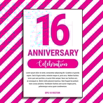16 Year Anniversary Celebration Design, on Pink Stripe Background Vector Illustration. Eps10 Vector