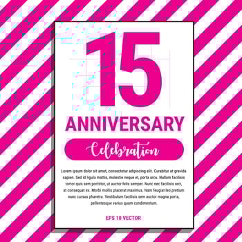 15 Year Anniversary Celebration Design, on Pink Stripe Background Vector Illustration. Eps10 Vector