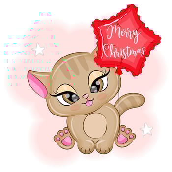 Cute kitten with a balloon Christmas vector illustration