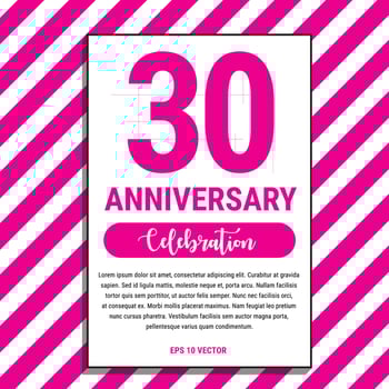 30 Year Anniversary Celebration Design, on Pink Stripe Background Vector Illustration. Eps10 Vector