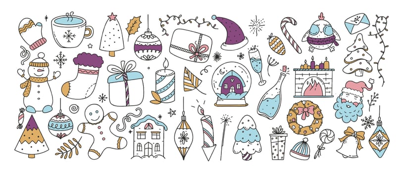 Large set of Christmas elements vector Illustration Doodle isolated on white background Christmas concept