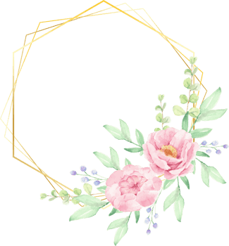 watercolor pink peony flower bouquet arrangement wreath with golden frame for logo or banner png
