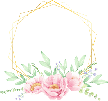 watercolor pink peony flower bouquet arrangement wreath with golden frame for logo or banner png