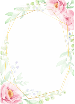 pink rose and peony flower bouquet wreath with frame with gold geometry frame png