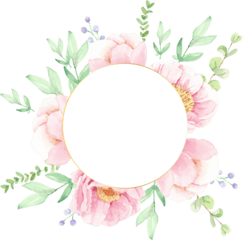 watercolor pink peony flower bouquet arrangement wreath with golden frame for logo or banner png