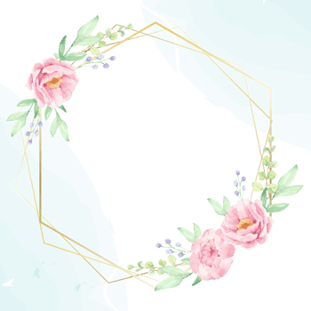 watercolor pink peony flower bouquet wreath with gold glitter frame square wedding invitation card or banner png