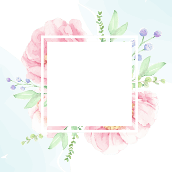 watercolor pink peony flower bouquet wreath with gold glitter frame square wedding invitation card or banner png