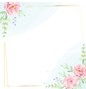 watercolor pink peony flower bouquet wreath with gold glitter frame square wedding invitation card or banner png