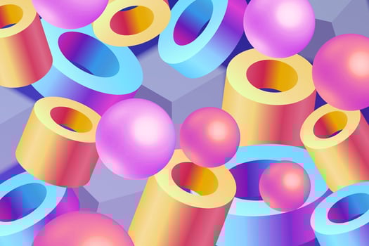 Abstract background with geometric design elements. Spheres and cylinders background with vibrant color. vector