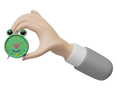 businessman hands holding cartoon character alarm clock wake-up time morning isolated. concept 3d illustration or 3d render png