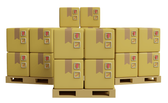 stacked goods cardboard box with pallet, space isolated. concept 3d illustration or 3d render png