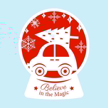 Christmas  snow globe with holiday car and christmas tree.  Laser cut. Silhouette vector illustration. Perfect for the laser cut, plotter