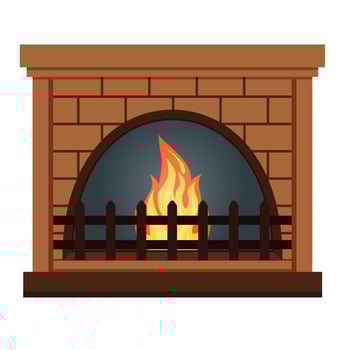 Fireplace with rounded firebox close up icon isolated. vector