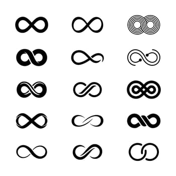 Isolated elegant black infinity symbol set. Collection of infinity signs. vector