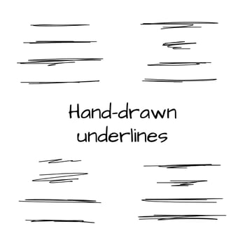 Hand drawn underlines set. Collection of vector doodle underlines in different shapes.