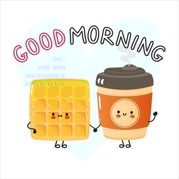 Cute happy coffee and wafer donut card. Vector hand drawn doodle style cartoon character illustration icon design. Happy coffee and wafer friends concept card