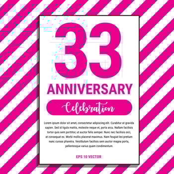 33 Year Anniversary Celebration Design, on Pink Stripe Background Vector Illustration. Eps10 Vector