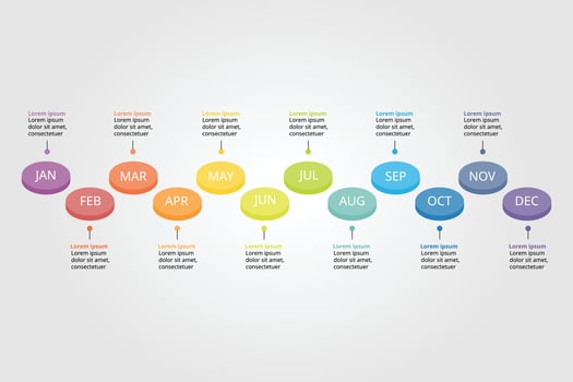 process chart template for infographic for presentation for 12 months vector