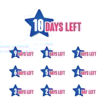 Number of days left 10 to 1 promotional template blue star badge vector