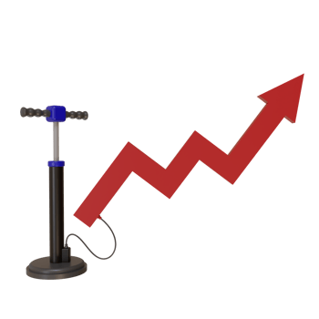 3d render pump with red arrow up, concept of increasing sales profit in trading market png