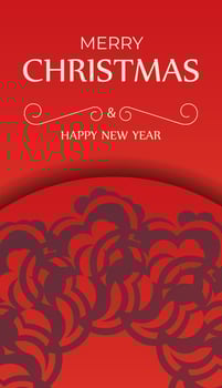 Brochure Merry Christmas Red color with vintage burgundy ornament vector