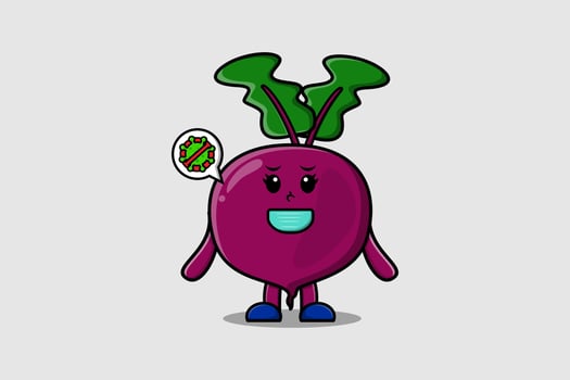 Cute cartoon Beetroot using mask to prevent virus vector