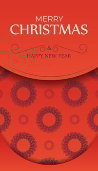 Brochure Template Merry Christmas and Happy New Year Red color with vintage burgundy pattern vector