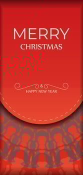 Greeting card Merry Christmas Red color with winter burgundy ornament vector
