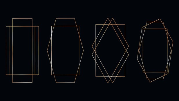 Collection of golden polygonal luxury frames. Set of gold crystal shapes for wedding invitation, luxury templates, decorative patterns vector