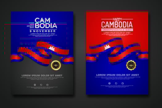 Set poster design Cambodia independence day background template vector