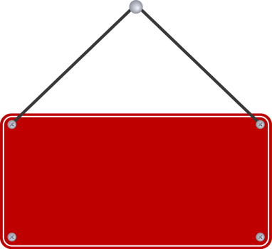 Blank red sign plate hanging on transparent background. png