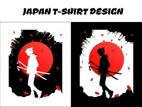 male samurai vector illustration, Japanese t-shirt design, samurai boy anime, silhouette japan samurai vector for design t shirt concept, silhouette samurai
