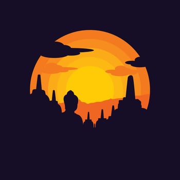 Indonesian borobudur landscape vector illustration