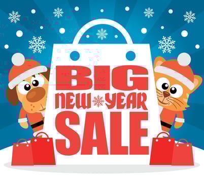 New Year Big sale background with funny animal vector