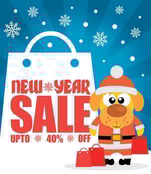 New Year sale background with dog  up to 40 off vector