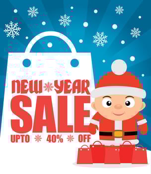 New Year sale background with boy up to 40 off vector