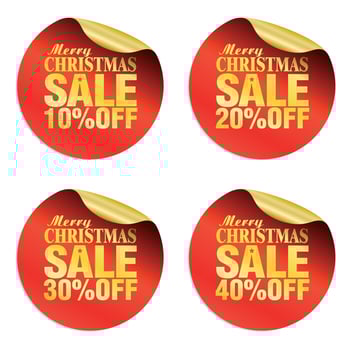 Merry Christmas sale stickers set 10, 20, 30, 40 off vector