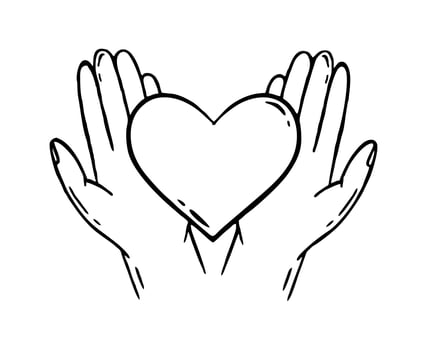 Heart in hand. Charity donation for health. Vector illustration of a doodle