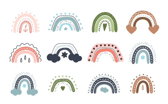 Rainbow boho set. For decoration of childrens rooms and holidays. Vector modern style