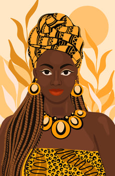 Beautiful ethnic African woman flat style portrait. Vector illustration