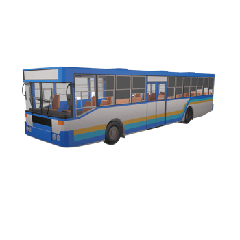 3D render thailand city bus blue white yellow color right side and focus on front to rear composition view. png illustration